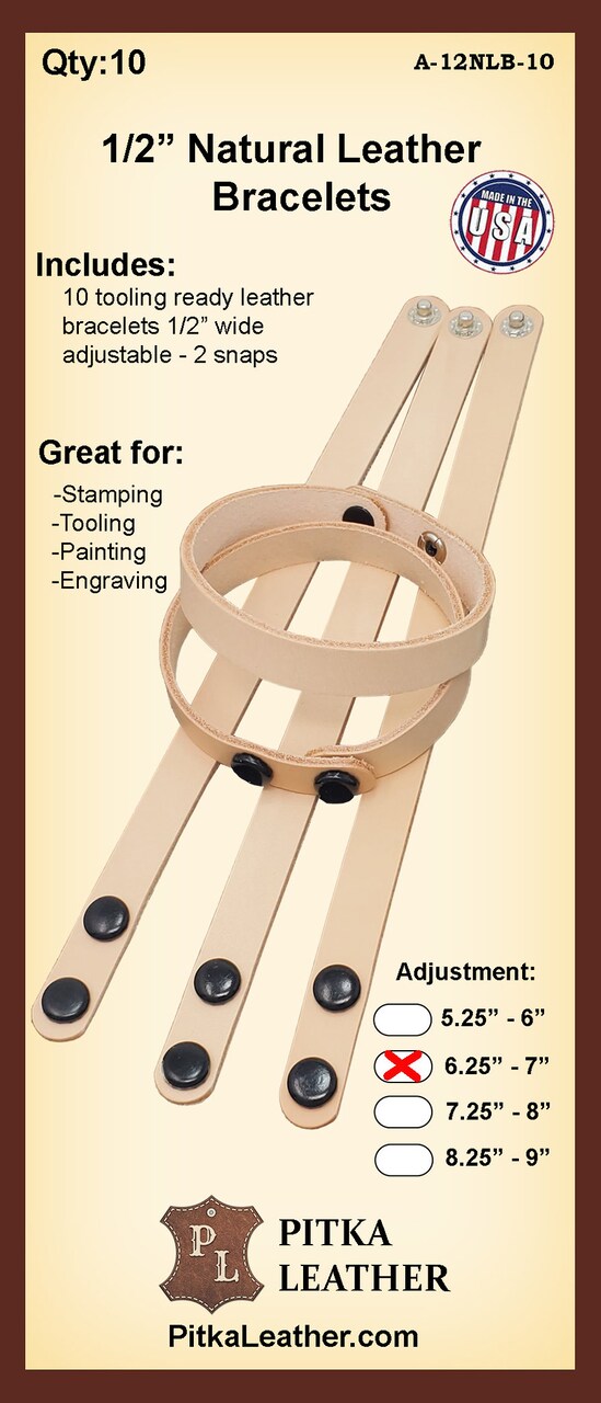 Vegetable-Tanned Leather Wristbands 1/2" – Craft, Tool, and Personalize Your Own Bracelets (10 pack)